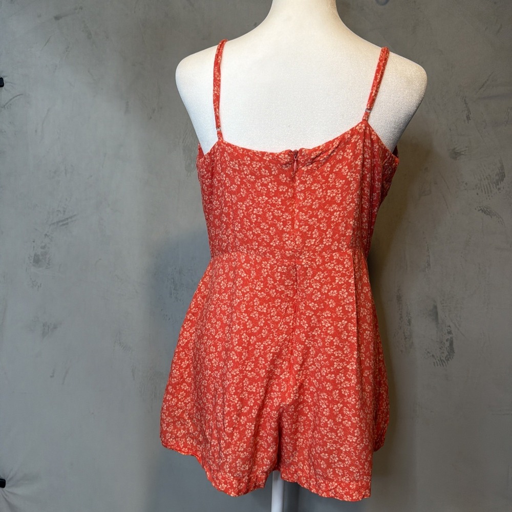 Lulu's Women's Floral Romper Medium Orange Rayon Button Front Sleeveless Boho - Picture 2 of 11